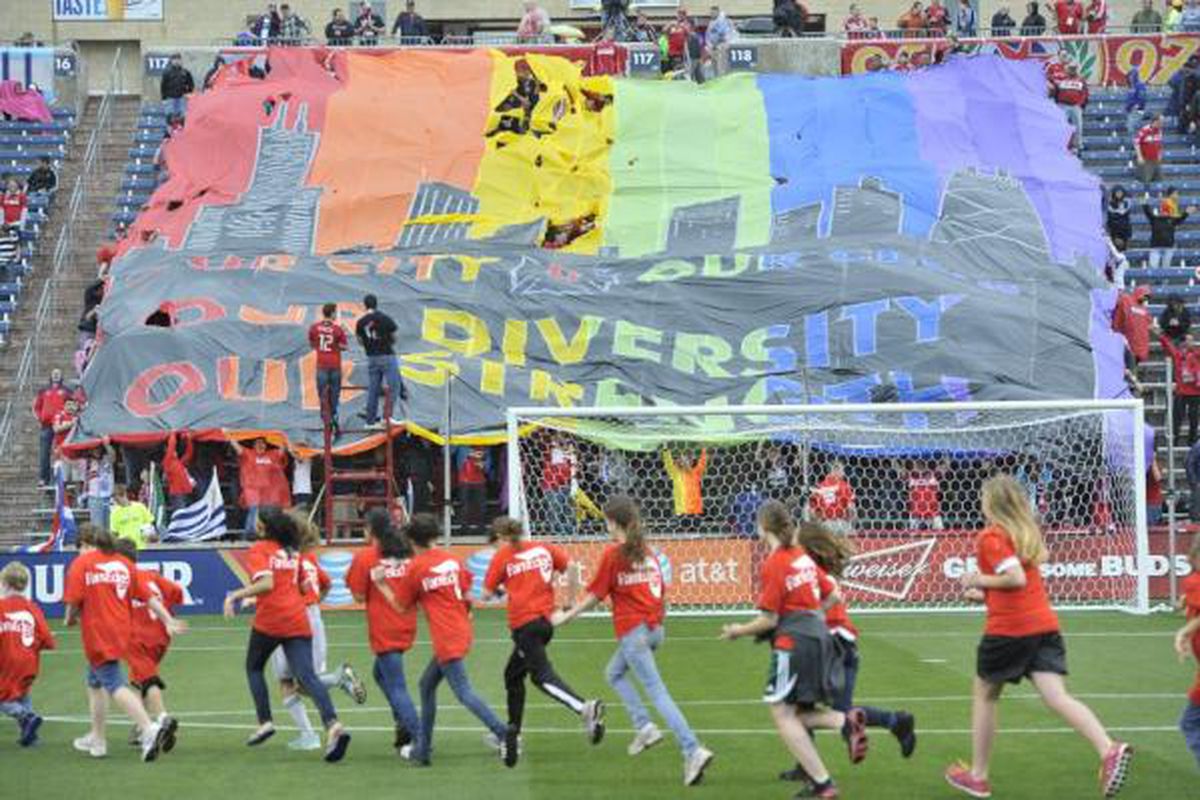 Section 8's tifo display in the April home game against the Houston Dynamo