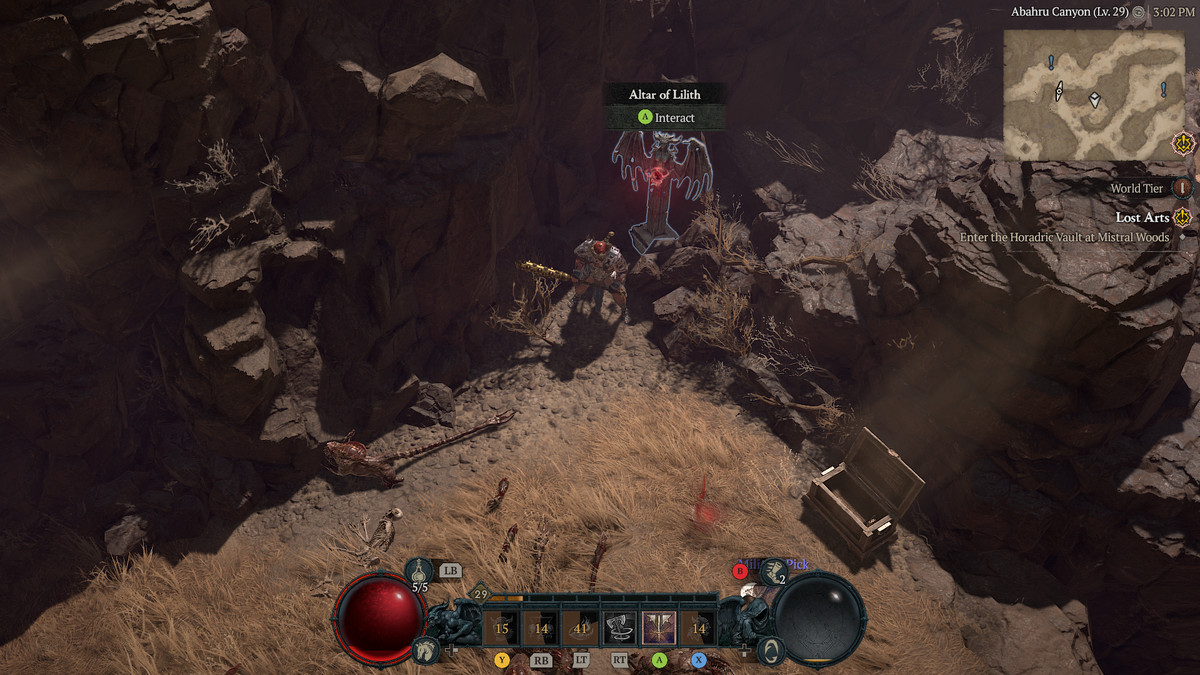 A Barbarian approaches the 5th Altar of Lilith in the Dry Steppes in Diablo 4