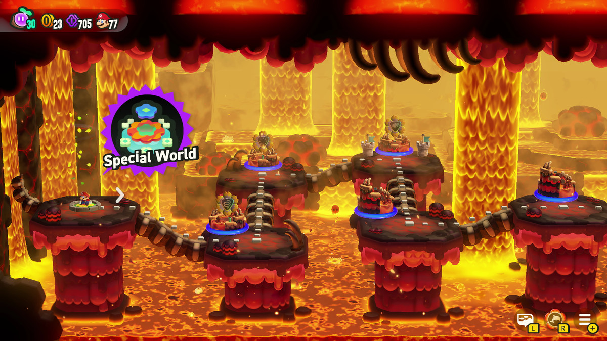 Super Mario Bros. Wonder Special World entrance from the Deep Magma Bog.