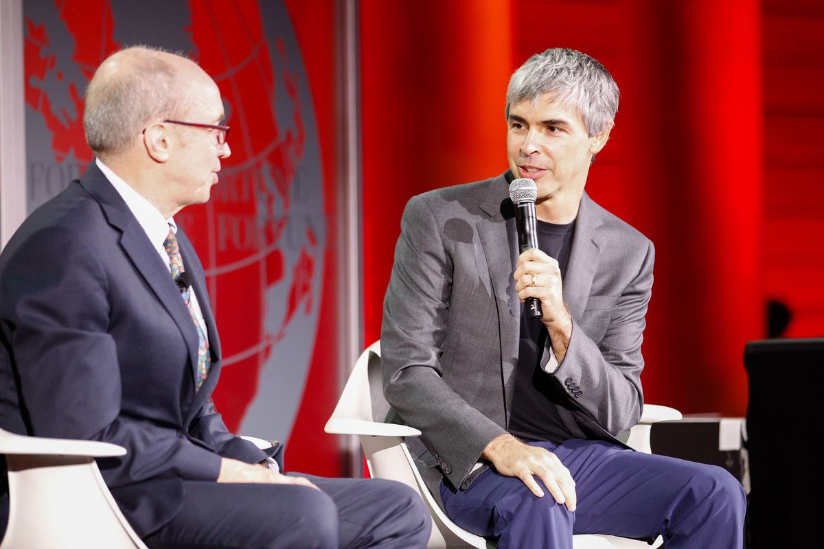 Google co-founder Larry Page (r)