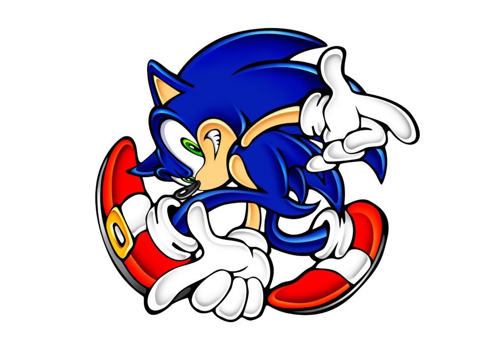 character artwork from Sonic Adventure of Sonic the Hedgehog giving finger guns