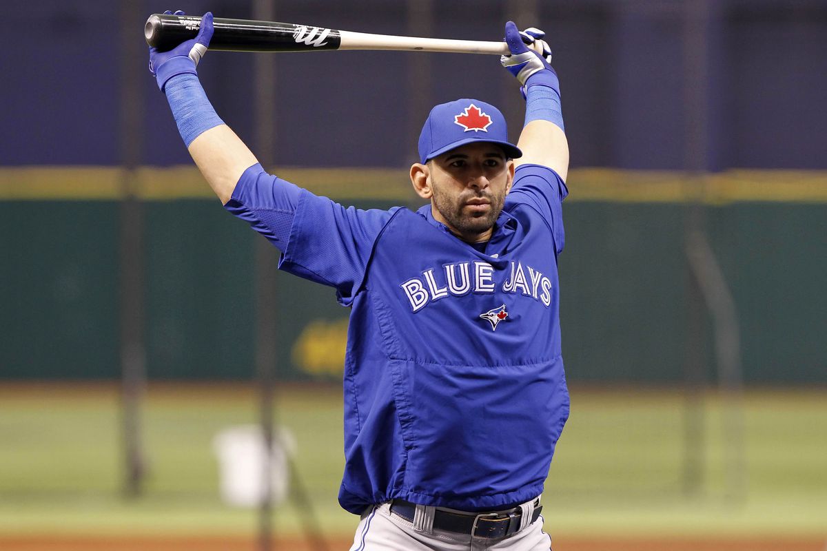 Joey Bats is an intimidating presence, even when stretching. 