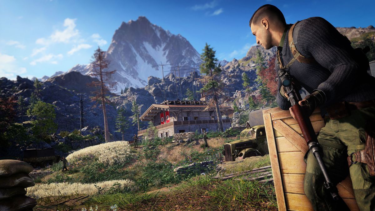 Karl approaches a cabin outpost in Sniper Elite 5
