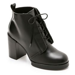 Cheap Monday <a href="http://www.shopbop.com/layer-chunky-heel-lace-bootie/vp/v=1/1592620526.htm">chunky heel lace-up booties</a>, $180.