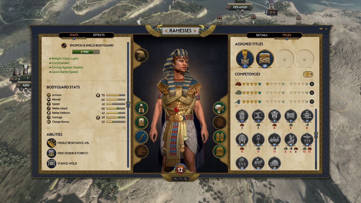 A screenshot of Total War Pharaoh displaying the general screen