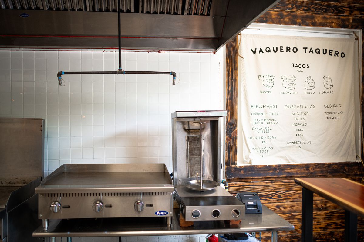 The trompo and grill at Vaquero Taquero