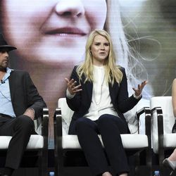 Skeet Ulrich, fleft, Elizabeth Smart and Alana Boden attend the "I am Elizabeth Smart" panel during the A&E portion of the 2017 Summer TCA's at the Beverly Hilton Hotel on Friday, July 28, 2017, in Beverly Hills, Calif. (Photo by Richard Shotwell/Invision/AP)
