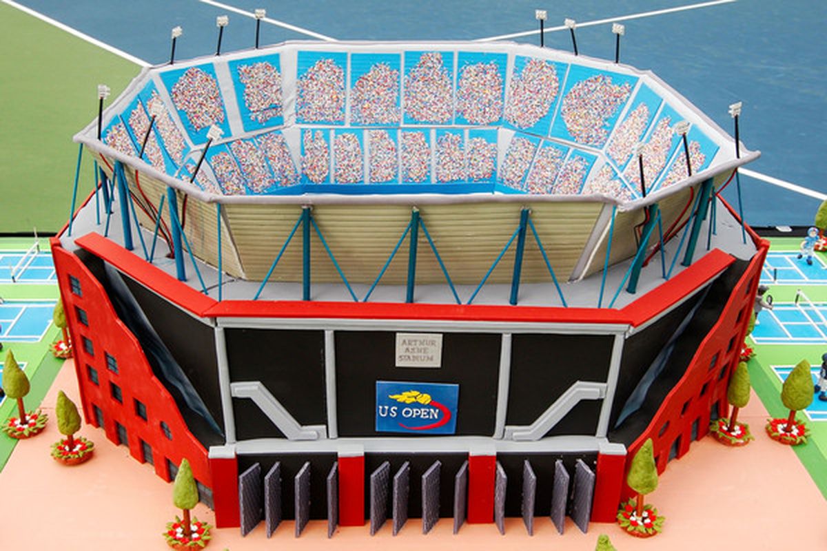 If Ace of Cakes is not available to make a Dome Cake for Payton like this one made for the USTA Billie Jean King National Tennis Center', maybe Dave can share some of his groom's cake with Coach.  (Photo by Mike Stobe/Getty Images for USTA)