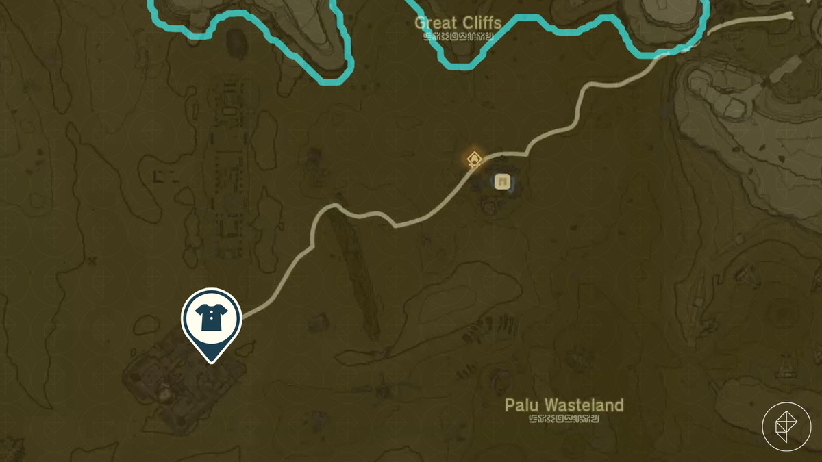 The Legend of Zelda: Tears of the Kingdom map showing the location of the Desert Voe Spaulding and Trousers location in Gerudo Town