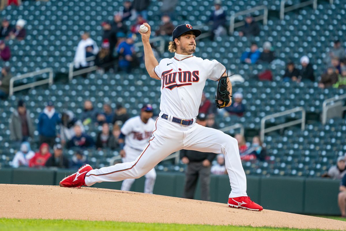 Minnesota Twins starting pitcher Joe Ryan (41) delivers a pitch during the first inning against the Detroit Tigers at Target Field.