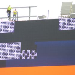 1:49 p.m. Test pattern running on the video board - 