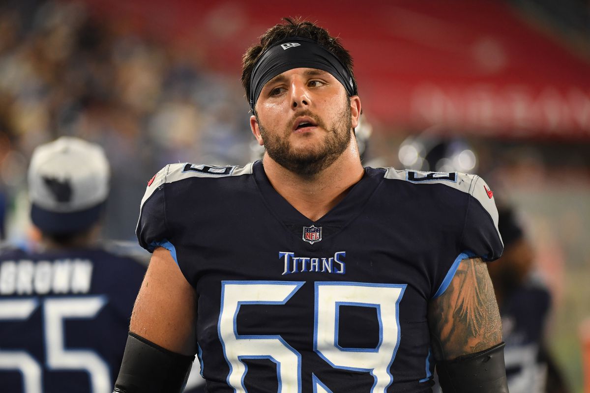 Tennessee Titans offensive tackle Christian DiLauro (69) during the second half against the Chicago Bears at Nissan Stadium. Mandatory Credit: Christopher Hanewinckel