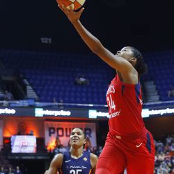 The Washington Mystics take on the Connecticut Sun in a WNBA game at Mohegan Sun Arena in Uncasville, CT on July 24, 2018.