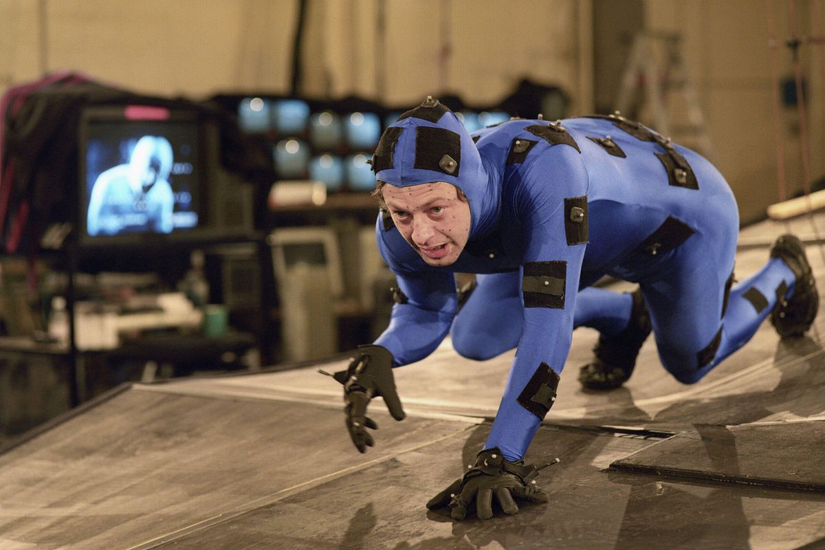 Andy Serkis in a mo-cap suit for The Two Towers movie