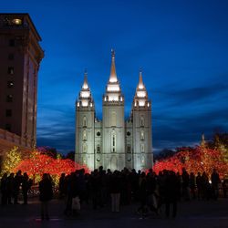 People tour the Christmas lights near Temple Square in Salt Lake City on Friday, Nov. 25, 2016.