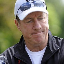Hall of Fame quarterback Jim Kelly pauses while talking to the media during a press conference in Batavia, N.Y. , Monday June 3, 2013. Kelly says he has been diagnosed with cancer in his upper jaw bone and will have surgery on June 7. 