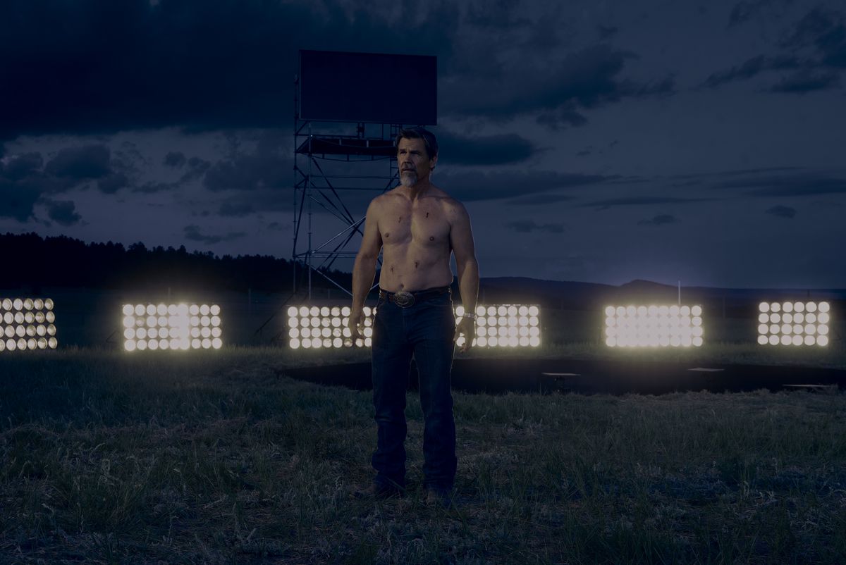 Josh Brolin is topless and bewildered in Outer Range.