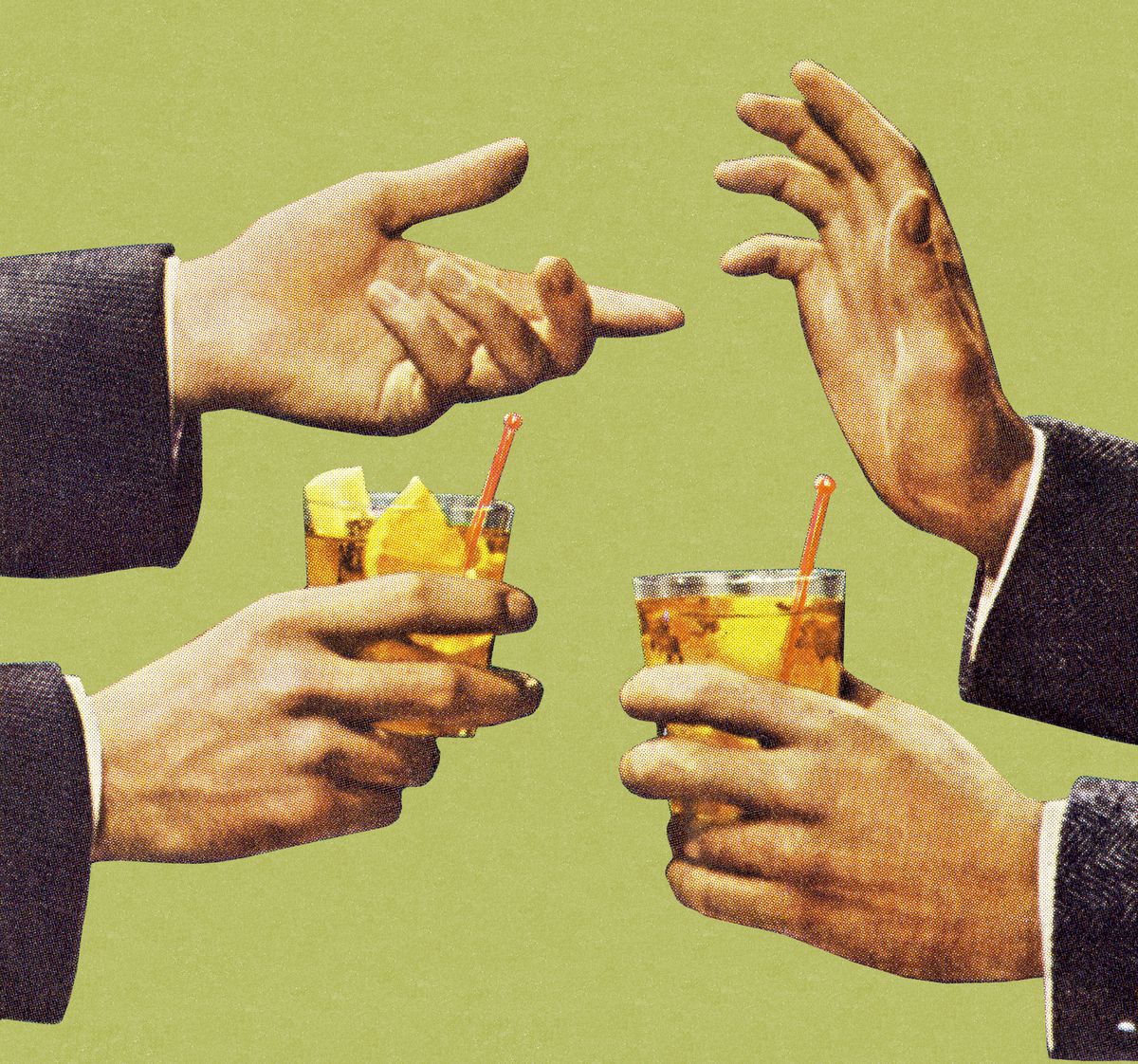 تصویری از صحبت دو مرد و نوشیدنی در دست