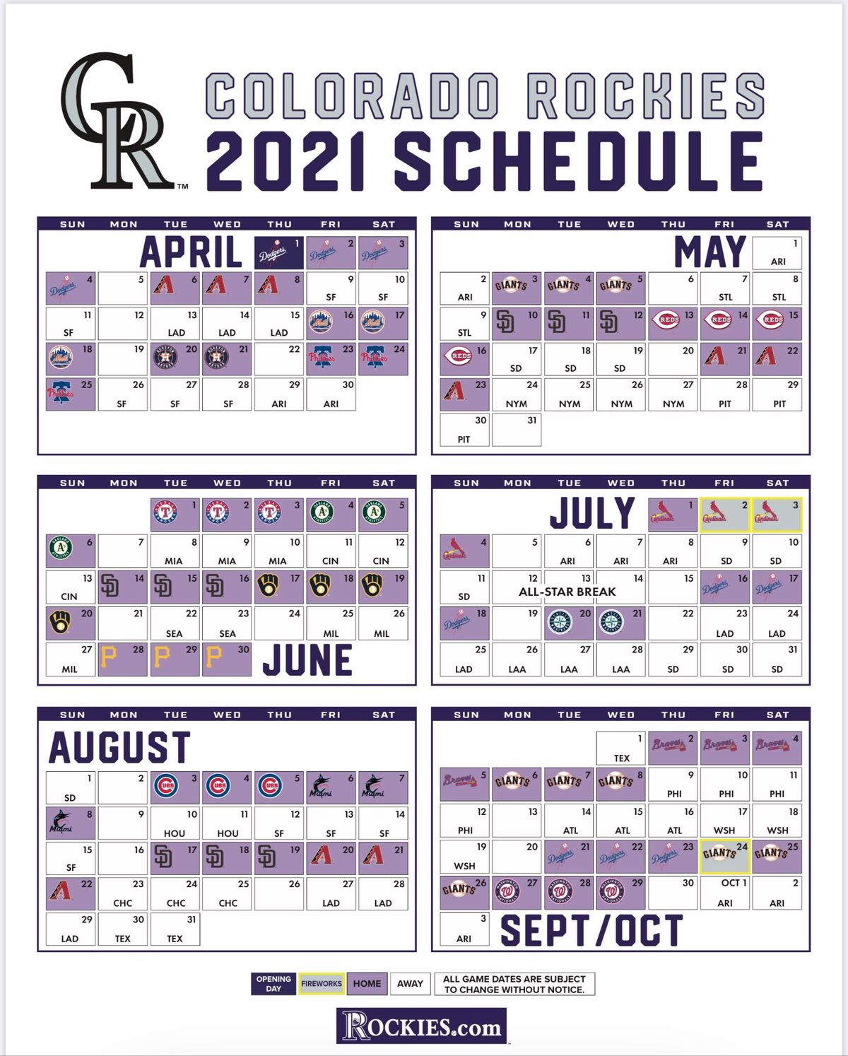 Rockies 2021 schedule