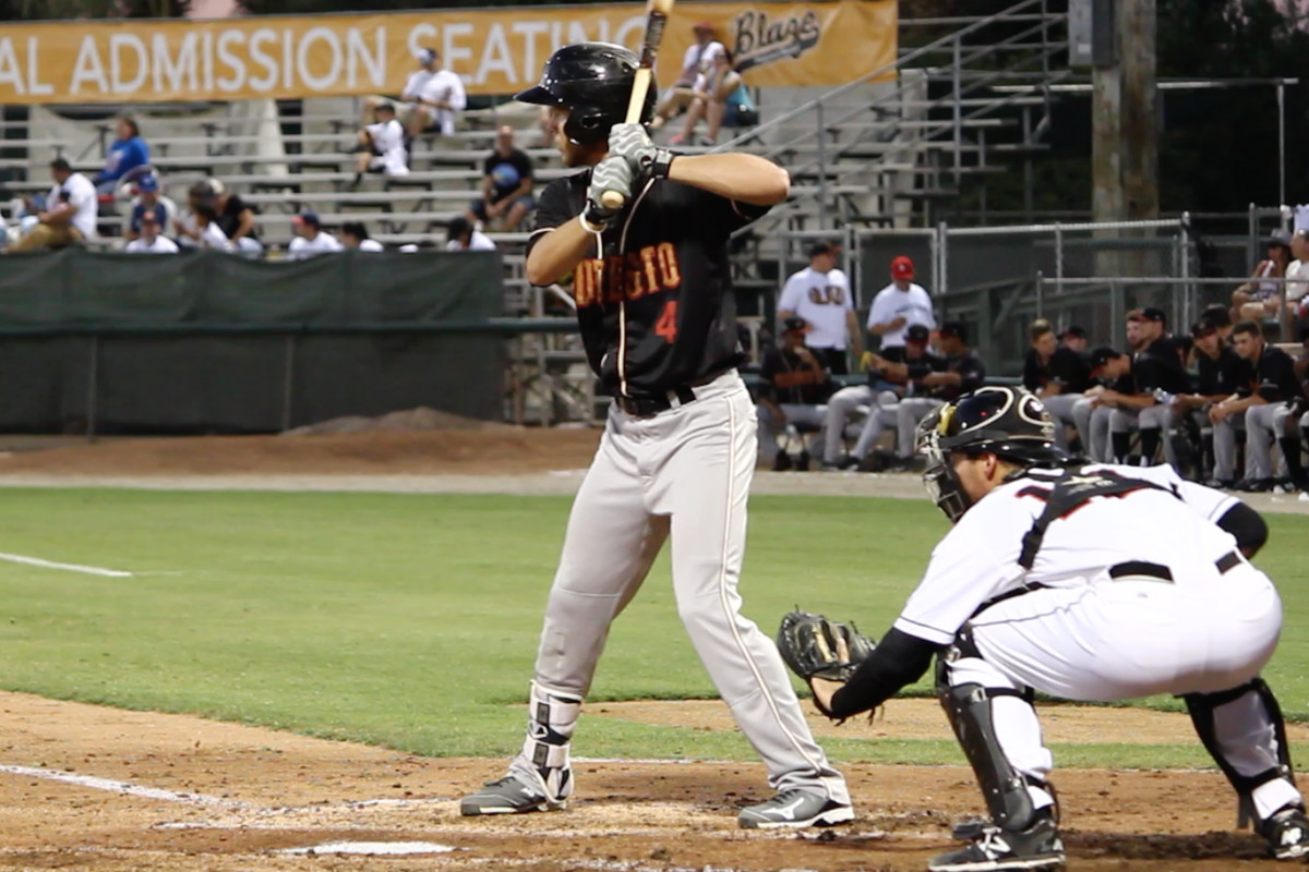 Max White bats against the Bakersfield Blaze.