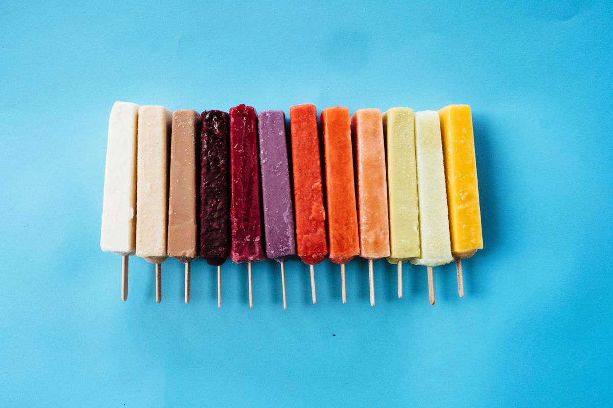 A row of colorful popsicles