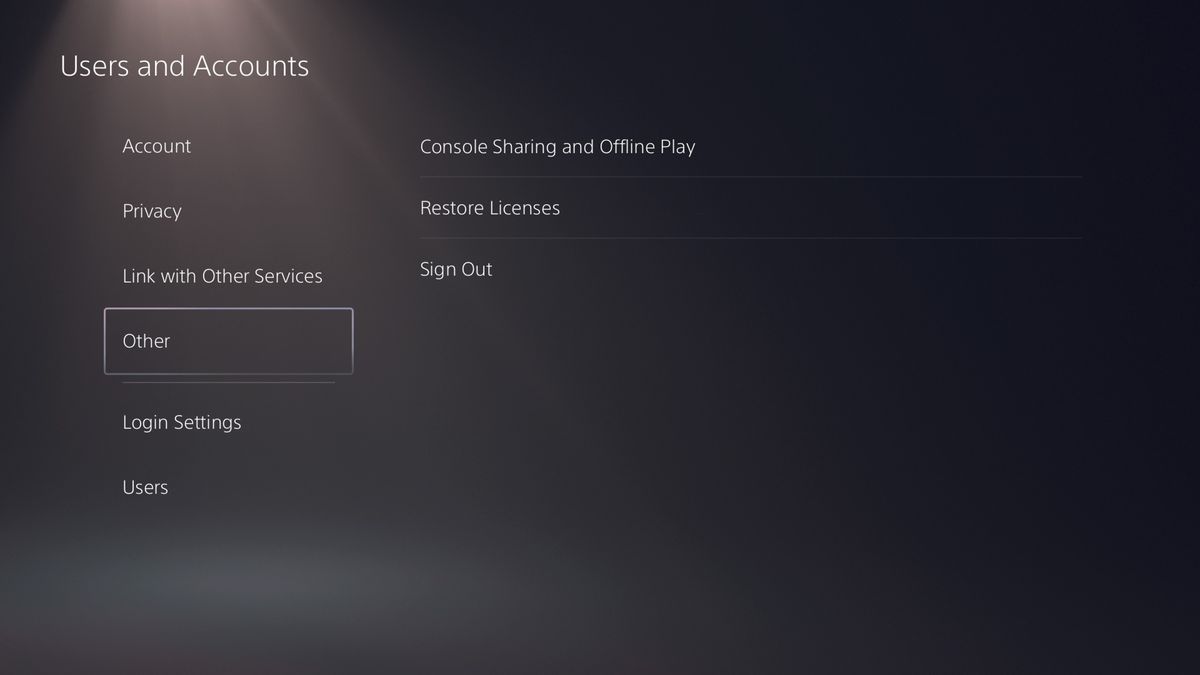 The PlayStation 5’s Users and Accounts settings menu