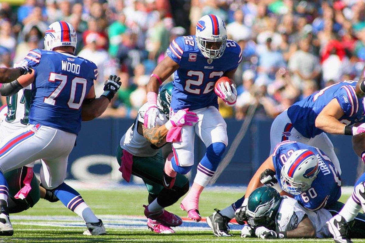 ORCHARD PARK, NY - OCTOBER 09: Fred Jackson(notes) #22 of the Buffalo Bills runs against the Philadelphia Eagles at Ralph Wilson Stadium on October 9, 2011 in Orchard Park, New York. (Photo by Rick Stewart/Getty Images)