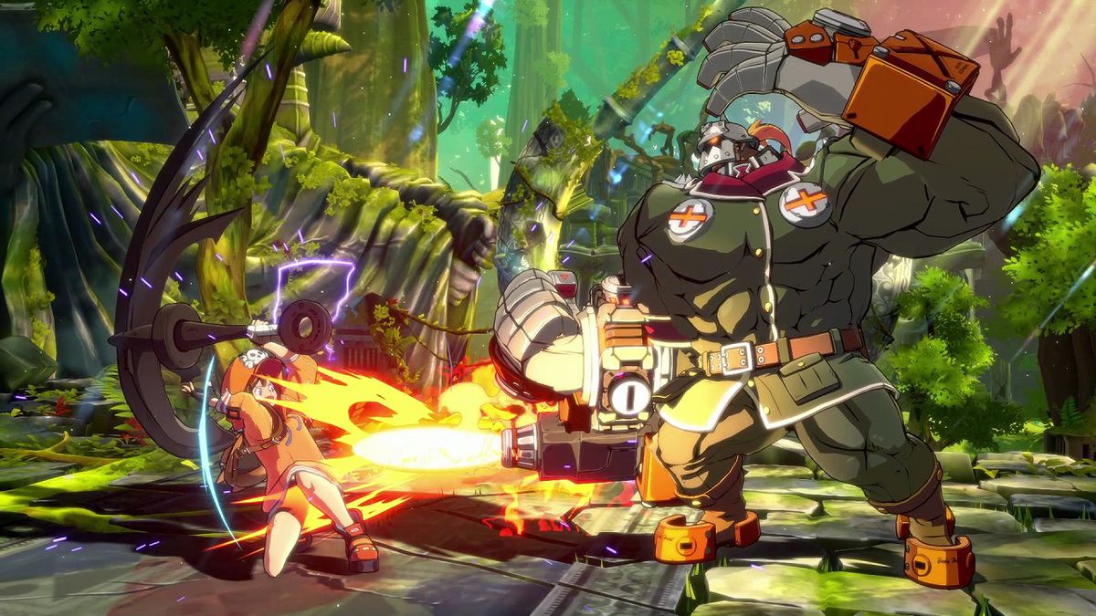 May blocks an attack from Potemkin in Guilty Gear Strive