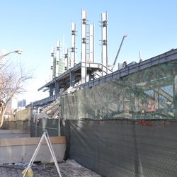 View of the new jumbotron posts from the Waveland sidewalk - 