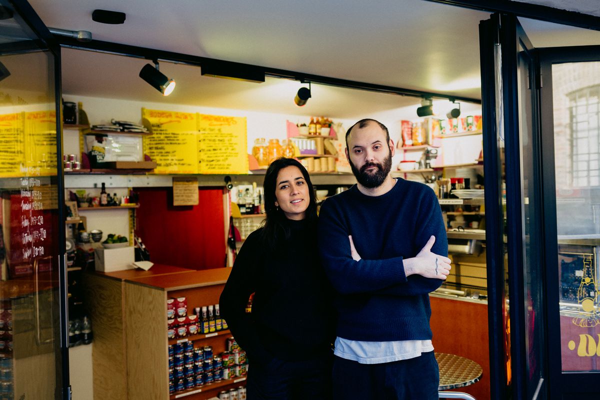 Bodega Rita’s at Coal Drops Yard, King’s Cross: Missy Flynn and Gabe Pryce outside their sandwich shop and deli