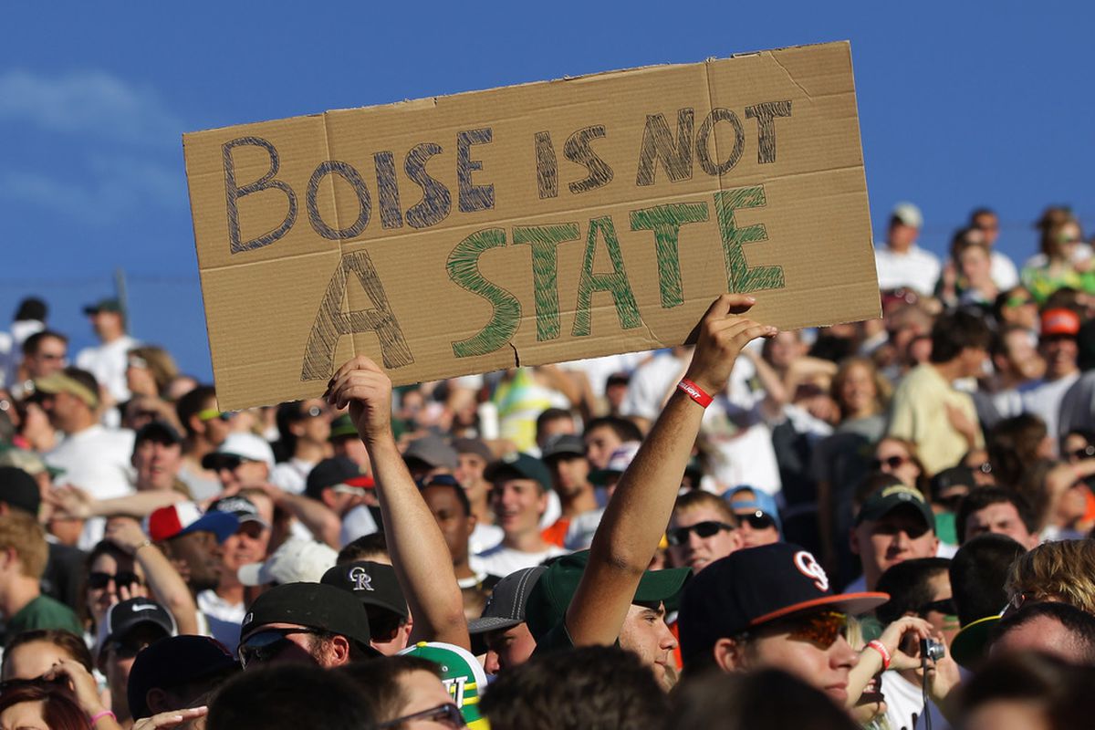 FORT COLLINS, CO - OCTOBER 15:  A fan of the Colorado State Rams displays a sign as they face the Boise State Broncos at Sonny Lubick Field at Hughes Stadium on October 15, 2011 in Fort Collins, Colorado.  (Photo by Doug Pensinger/Getty Images)