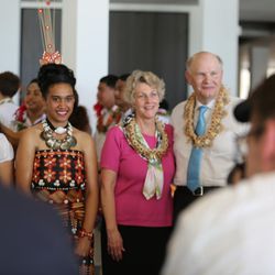 Elder Dale G. Renlund and Sister Ruth Lybbert Renlund attend cultural welcome in Tonga on the first day of their visit for area review of the Church in three nations of the Pacific.