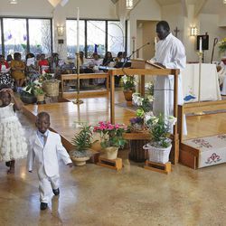 Several hundred Sudanese, many of them "Lost Boys and Girls of Sudan," celebrate Easter with drums, dancing, food, and worship at All Saints Episcopal Church on Easter Sunday, March 31, 2013, in Salt Lake City.