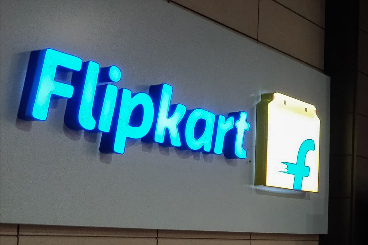 The Flipkart logo on the wall at its headquarters in India