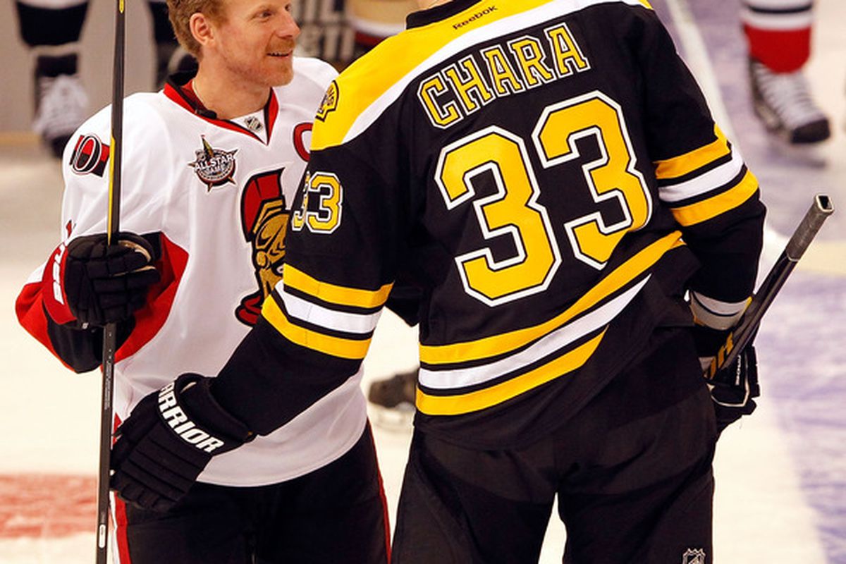 Alfie will be all smiles after his team eliminate Zdeno Chara's team. (Photo by Gregory Shamus/Getty Images)