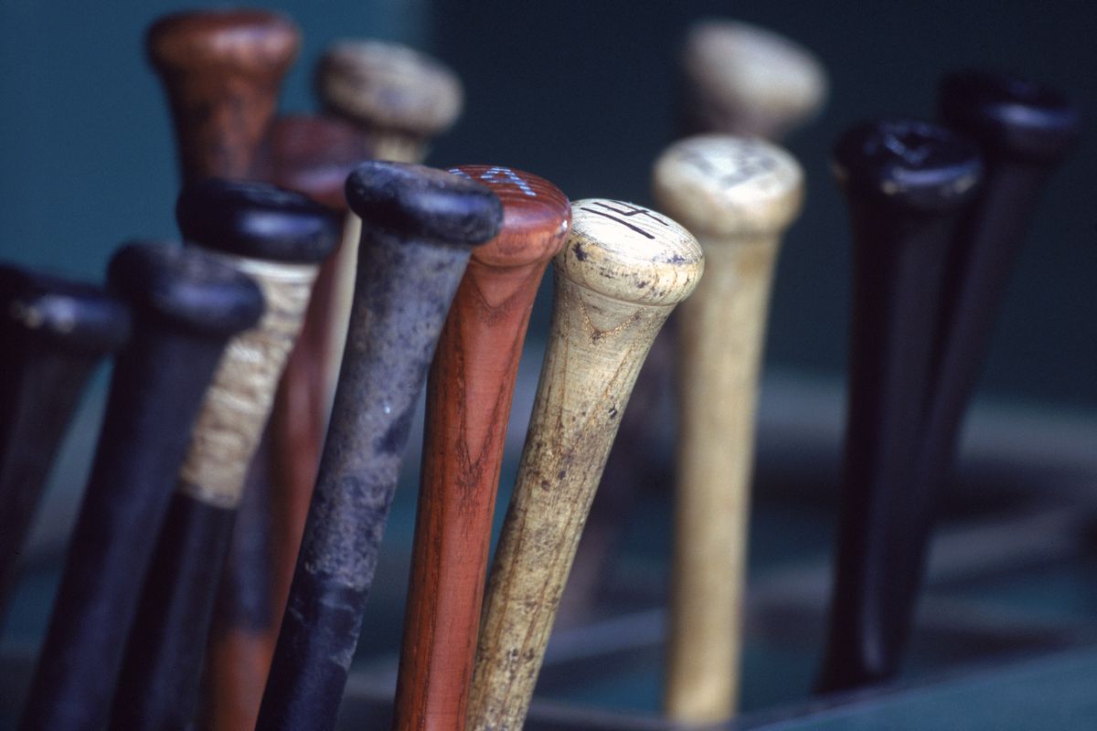 This is a close-up of baseball bats.
