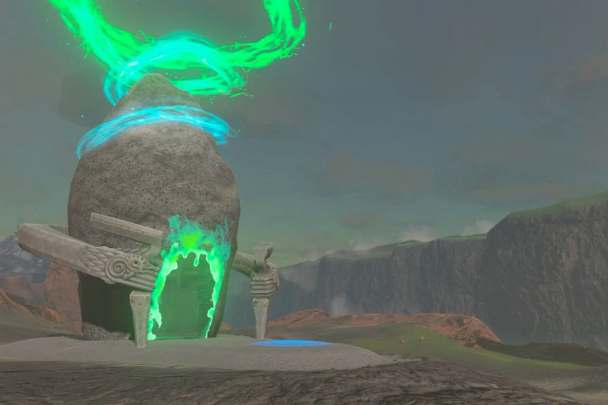 A screenshot shows the Mayak Shrine entrance in Zelda: Tears of the Kingdom