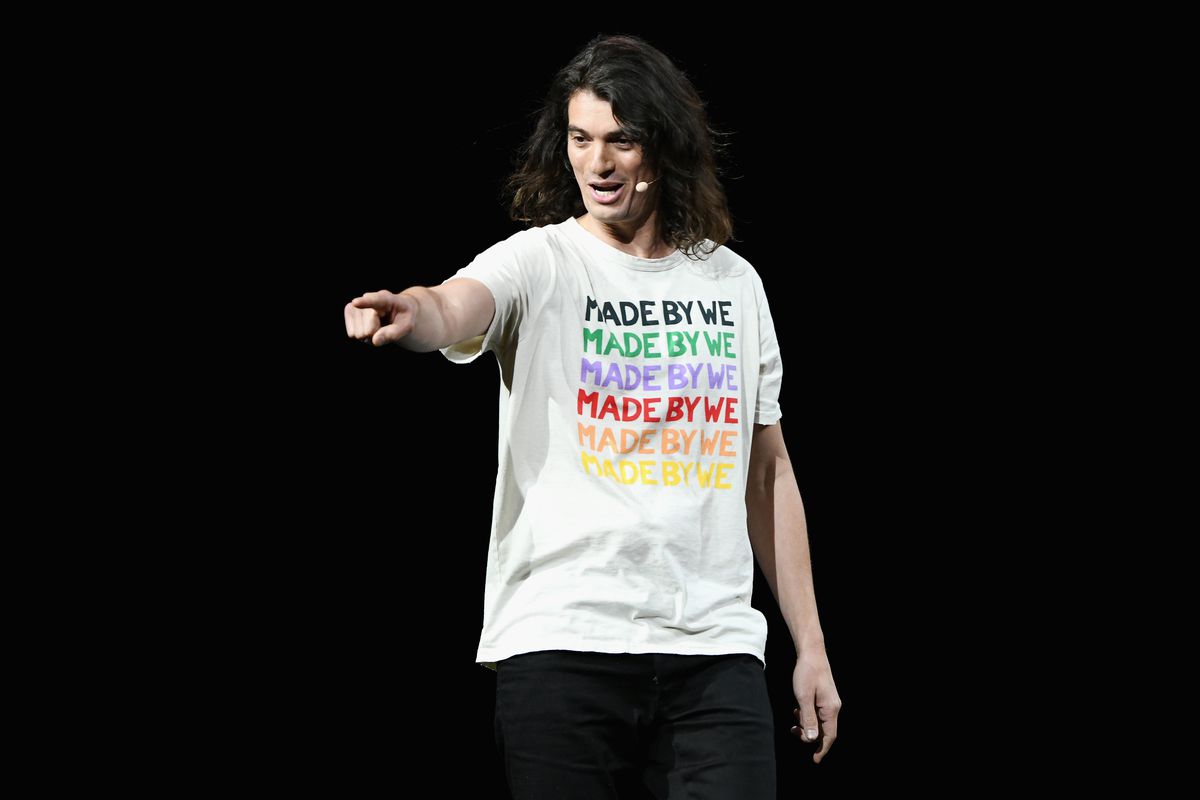 WeWork CEO Adam Neumann points to the audience while onstage during WeWork Presents Second Annual Creator Global Finals.&nbsp;