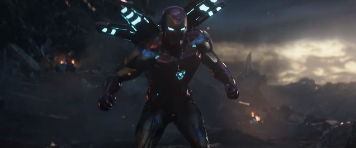 Iron Man unleashing a giant gun in a trailer for Avengers: Endgame.
