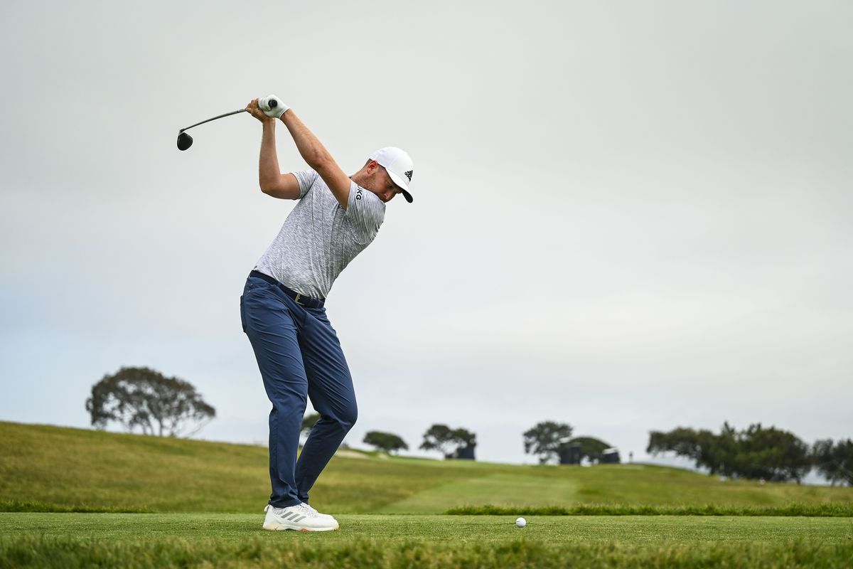 Daniel Berger at the top of his swing as he plays his shot from the second tee during the second round of the 121st U.S. Open on the South Course at Torrey Pines Golf Course on June 18, 2021 in La Jolla, San Diego, California.