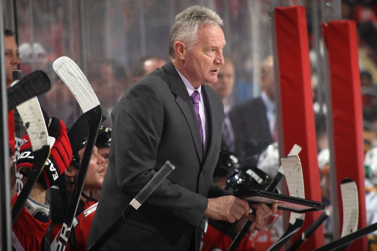 Assistant coach Larry Robinson has moved on from New Jersey.  He has signed a deal to be an associate coach with the San Jose Sharks.  (Photo by Bruce Bennett/Getty Images)