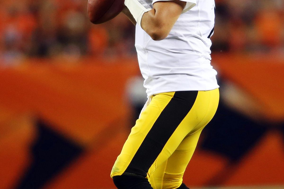 September 9, 2012; Denver, CO, USA; Pittsburgh Steelers quarterback Ben Roethlisberger (7) passes the ball during the third quarter against the Denver Broncos  at Sports Authority Field at Mile High.  Mandatory Credit: Chris Humphreys-US PRESSWIRE