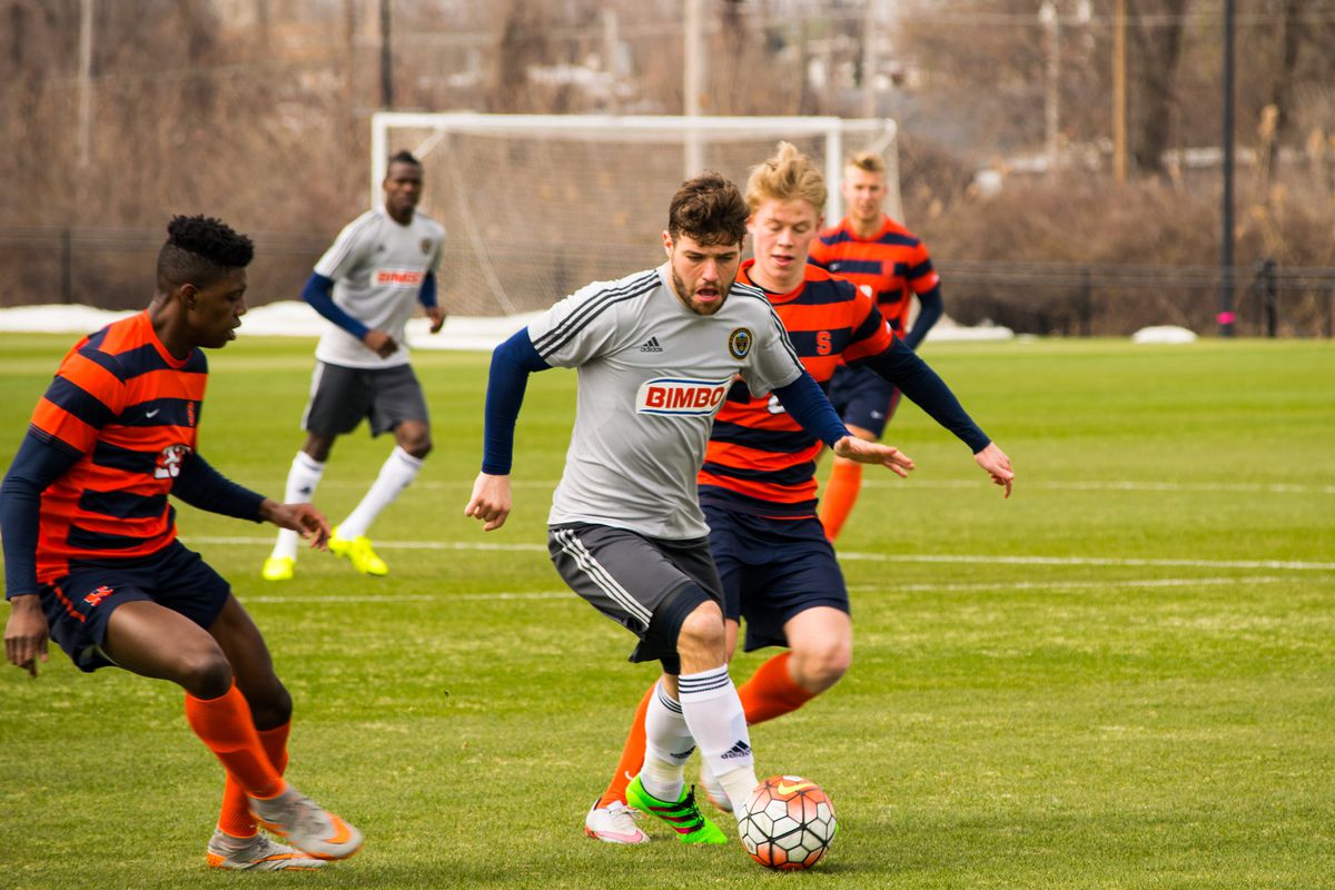 James Chambers in action against Syracuse during the Steel's friendly on March 6th