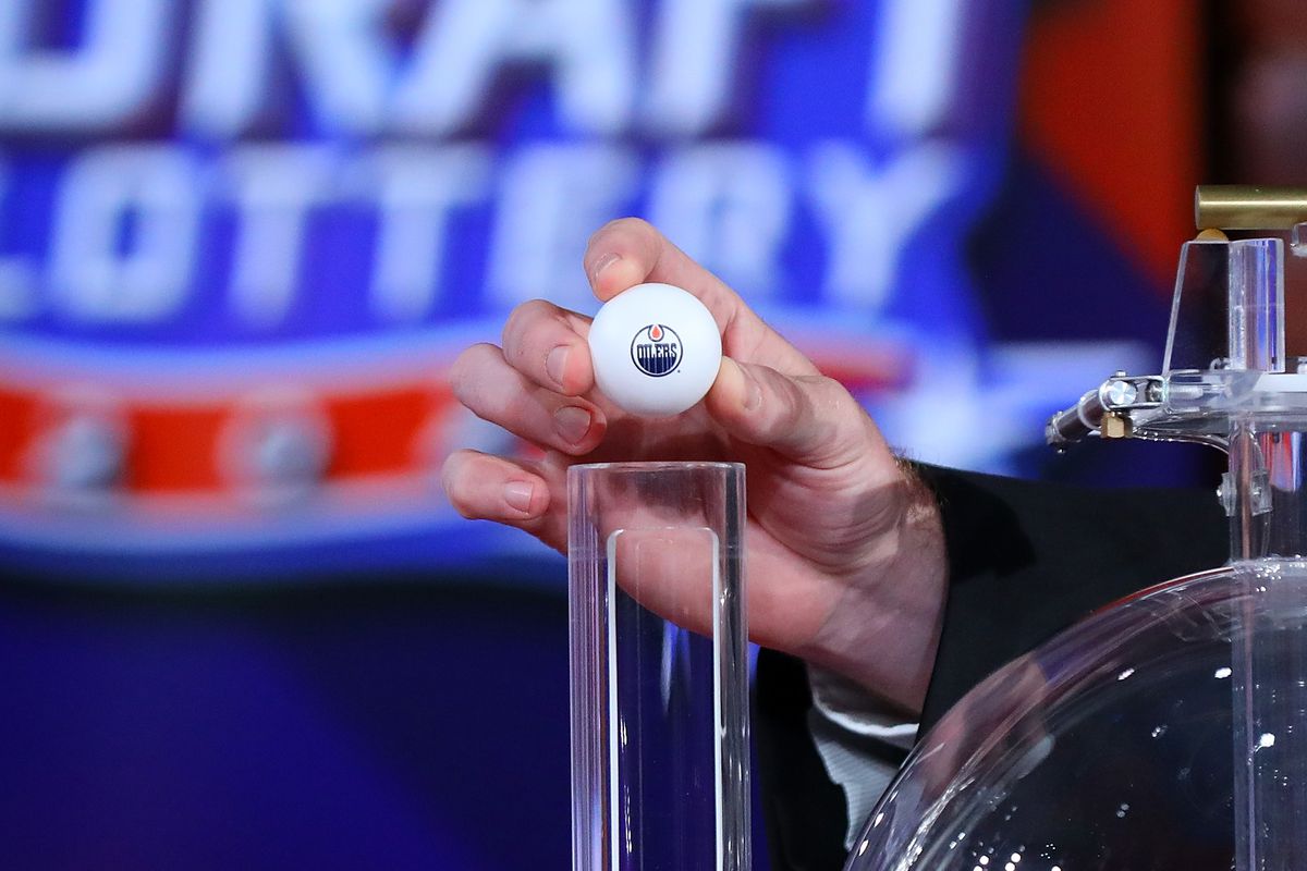SECAUCUS, NEW JERSEY - AUGUST 10: Edmonton Oilers lottery ball is seen during Phase 2 of the 2020 NHL Draft Lottery on August 10, 2020 at the NHL Network’s studio in Secaucus, New Jersey.