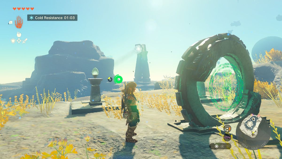 Link stands on Lightcast Island while looking for the Zonaite Armor in Zelda Tears of the Kingdom.
