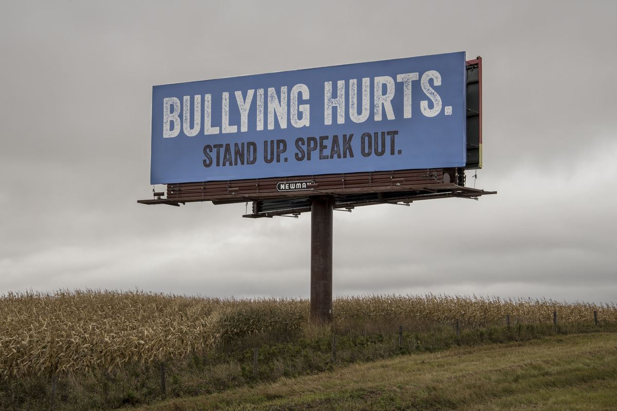 Bullying hurts billboard sign, Brandon, Minnesota.