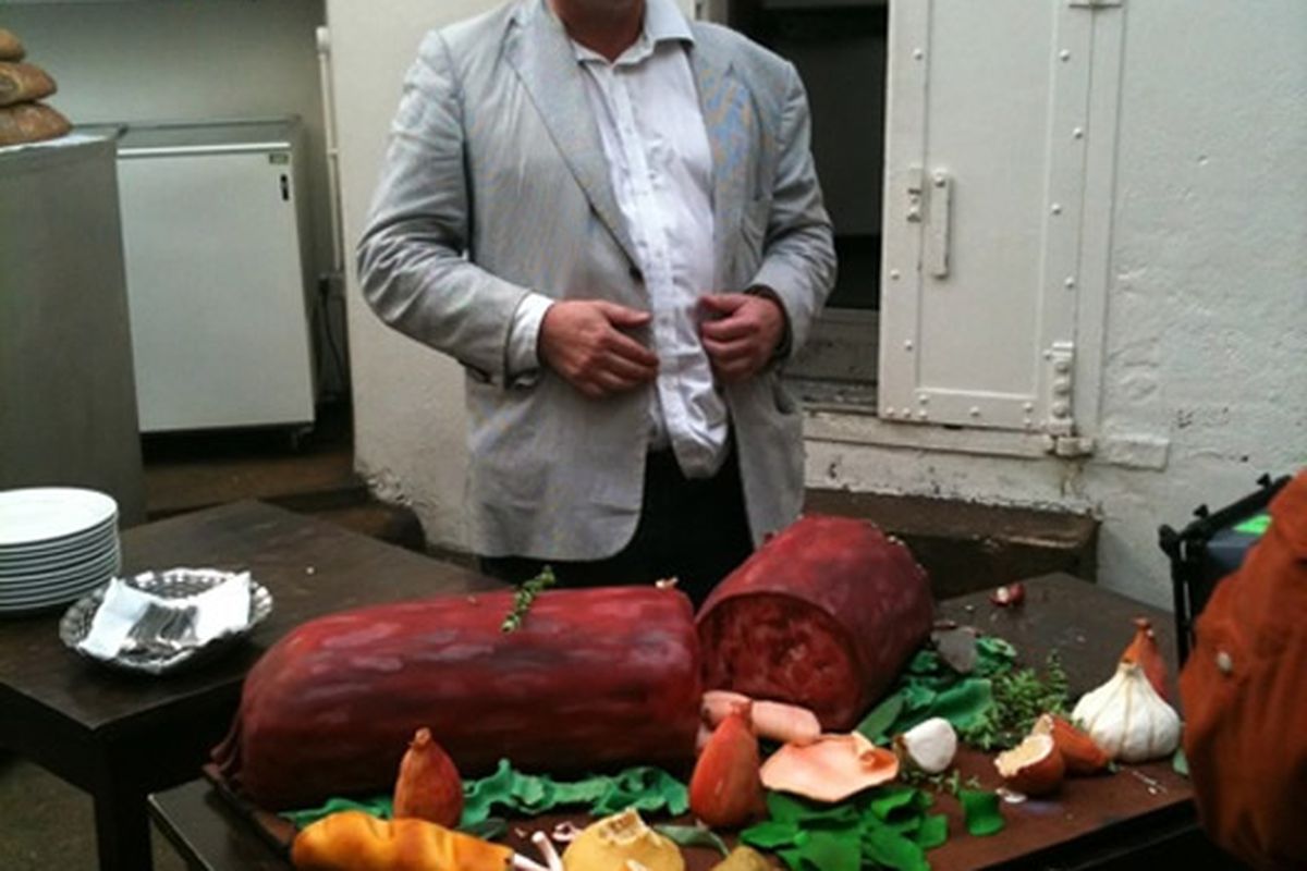 Fergus Henderson With a Giant Sausage Cake 