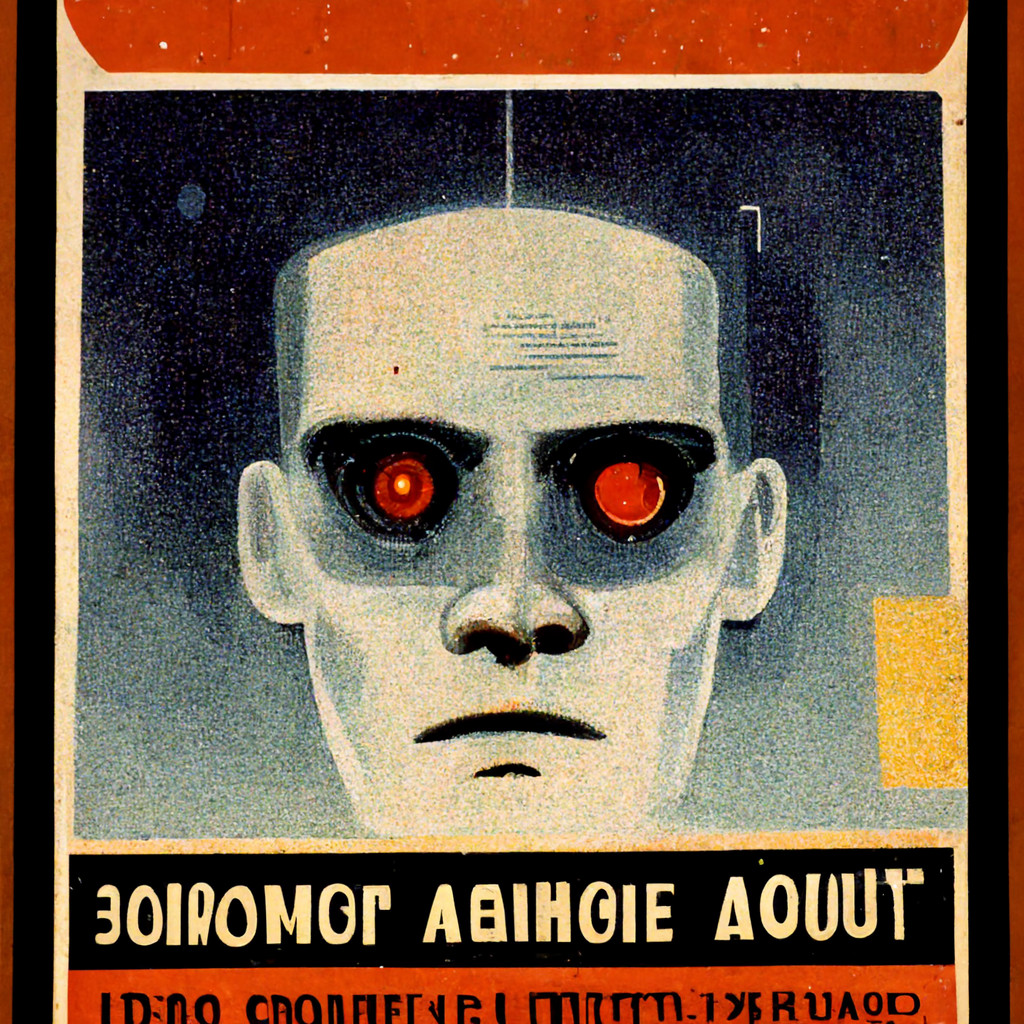 soviet era propaganda poster warning about the dangers of rogue AI