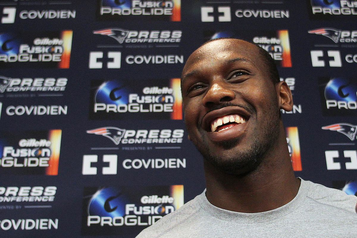 FOXBORO, MA - MAY 11:   Chandler Jones #37 of the New England Patriots speaks during a press conference before the start of the 2012 Rookie Mini Camp at Gillette Stadium on May 11, 2012 in Foxboro, Massachusetts. (Photo by Jim Rogash/Getty Images)