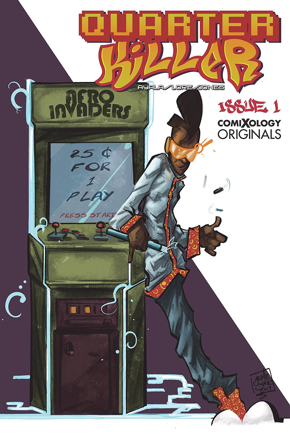 The cover image for Quarter Killer, with a young person at an arcade machine